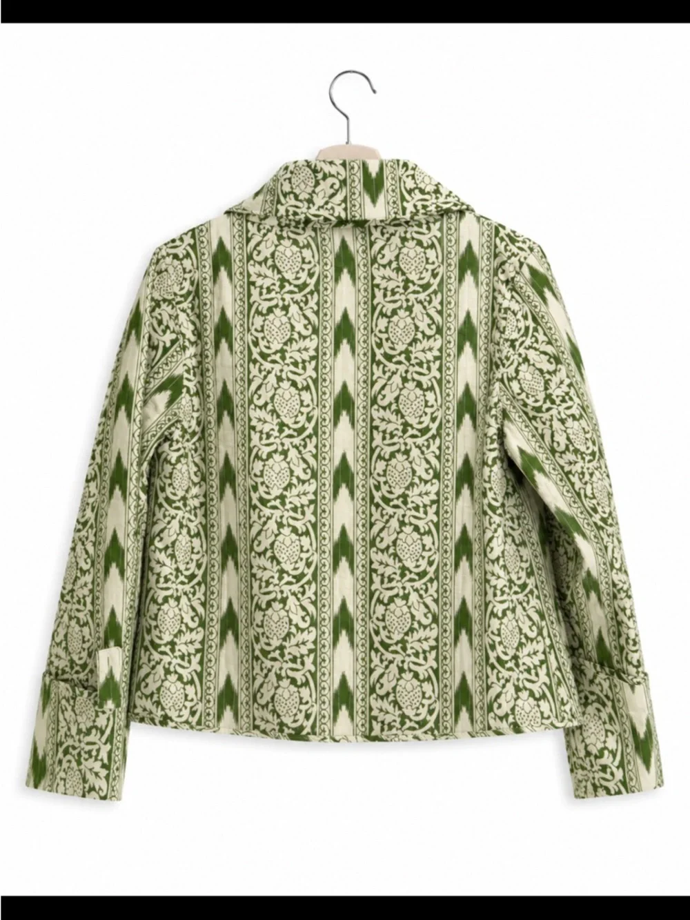 Julia Amory Green White Floral Quilted Jacket Mandarin Collar Size M NWT - Picture 3 of 9